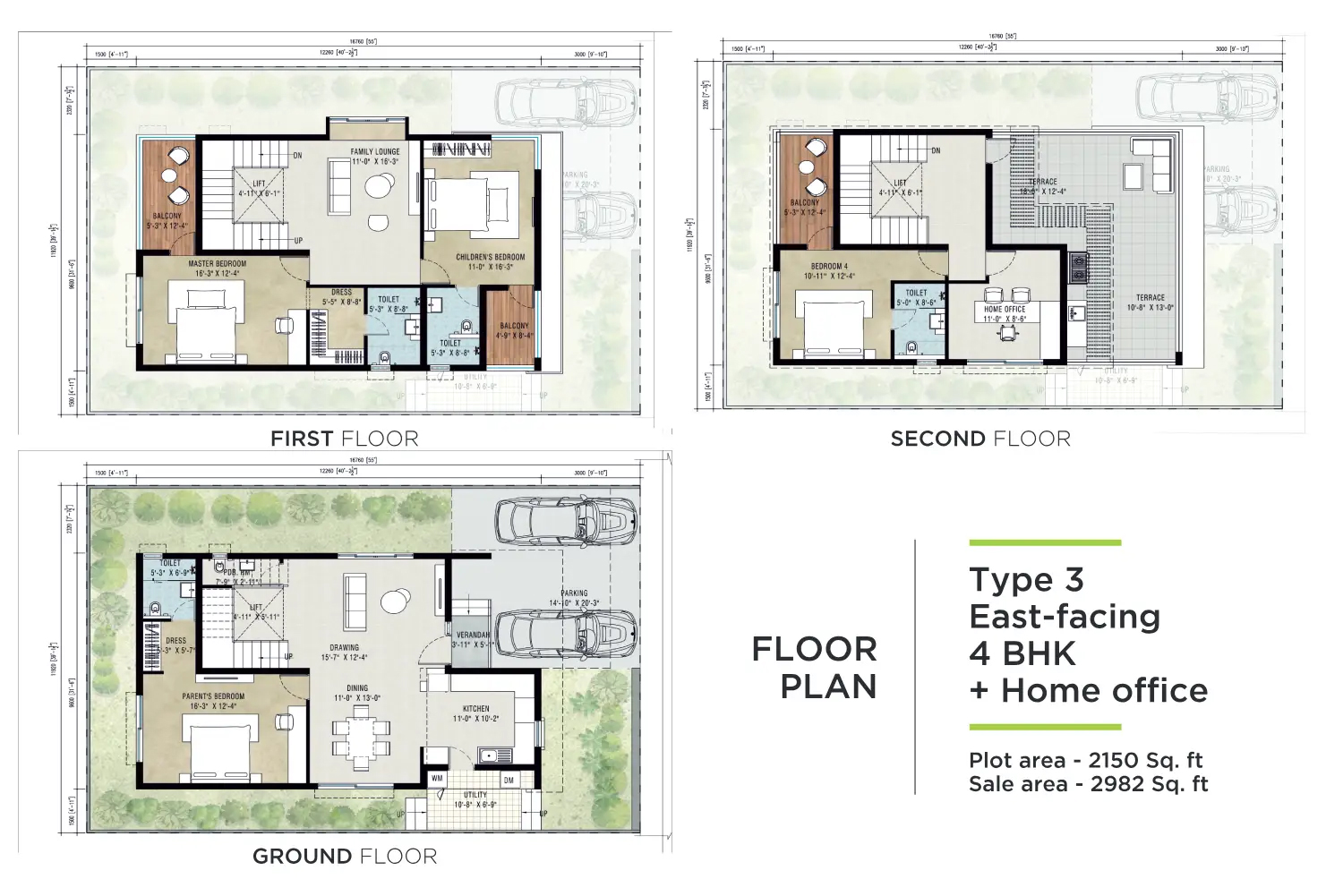Type 3 East Facing 4 BHK villa floor plan — villas on Kanakapura Road